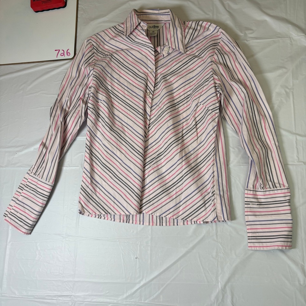 Outline Petite Pink Striped Button Down Shirt Long Sleeve Cotton Blend Size 4P
